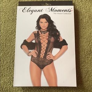 Elegant Moments Black Lace Bodysuit-one size (113025OS4)